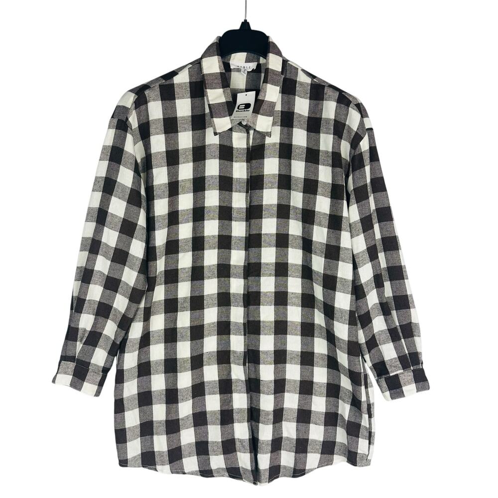 New Mable Womans Sz Medium Shirt Plaid Brown Long Sleeve Button Tunic NWT